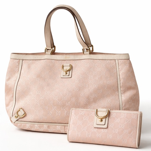 Gucci Handbags - Gucci GG Canvas Tote & Wallet Set Pink Beige Monogram Vintage Luxury Bundle